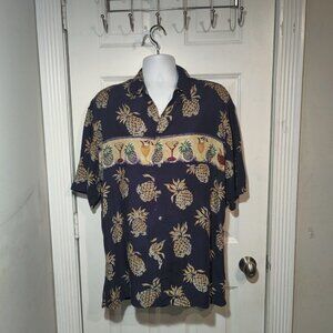 Campia Moda Blue Pineapple Mixed Drinks Vacation Button-Down Shirt L